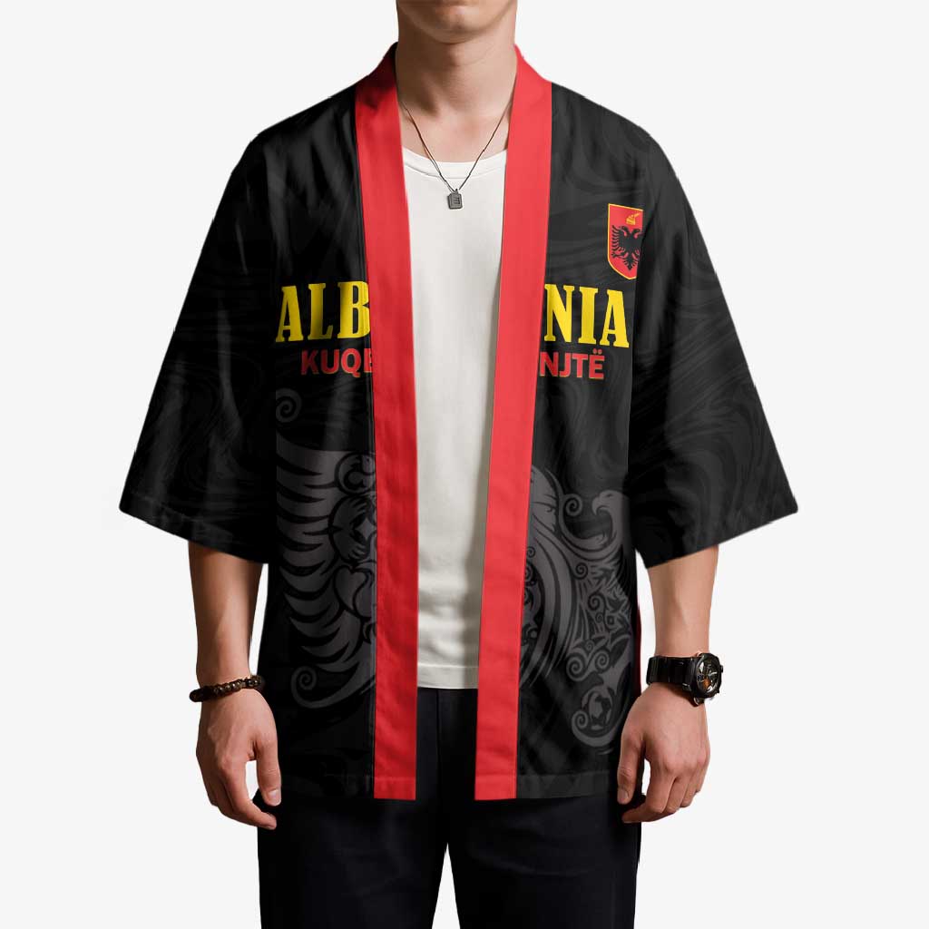 Custom Albania Football Pride Kimono Kuqezinjte Eagle Black Version - Wonder Print Shop