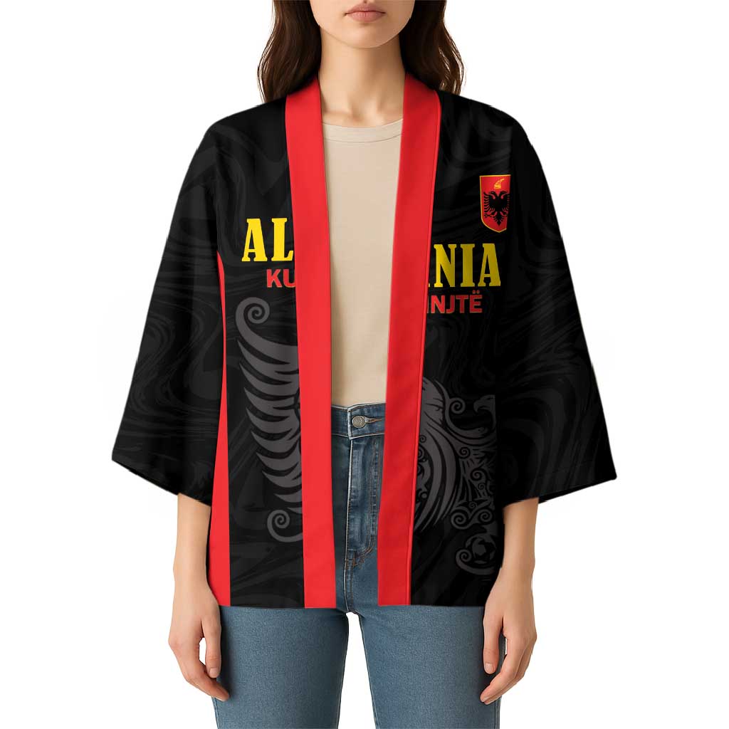 Custom Albania Football Pride Kimono Kuqezinjte Eagle Black Version - Wonder Print Shop