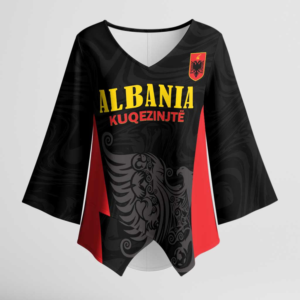 Custom Albania Football Pride Kimono Sleeve Blouse Kuqezinjte Eagle Black Version - Wonder Print Shop