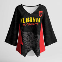 Custom Albania Football Pride Kimono Sleeve Blouse Kuqezinjte Eagle Black Version - Wonder Print Shop