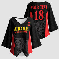 Custom Albania Football Pride Kimono Sleeve Blouse Kuqezinjte Eagle Black Version - Wonder Print Shop