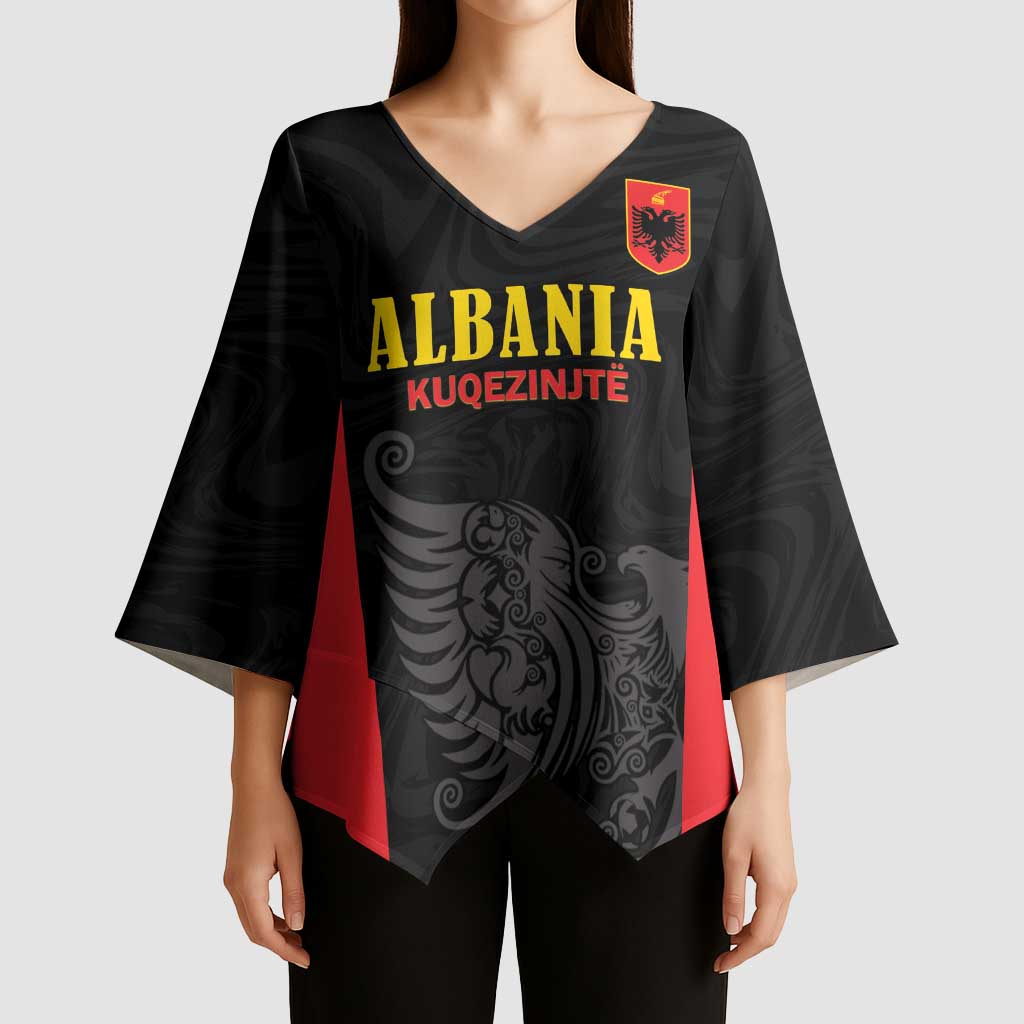Custom Albania Football Pride Kimono Sleeve Blouse Kuqezinjte Eagle Black Version - Wonder Print Shop