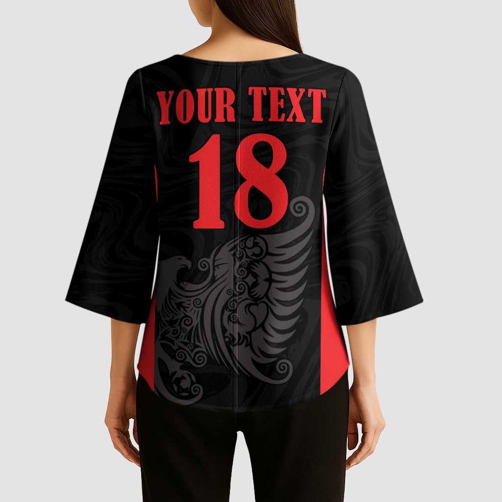 Custom Albania Football Pride Kimono Sleeve Blouse Kuqezinjte Eagle Black Version - Wonder Print Shop