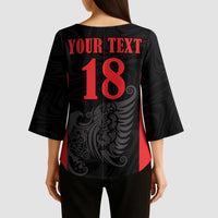 Custom Albania Football Pride Kimono Sleeve Blouse Kuqezinjte Eagle Black Version - Wonder Print Shop