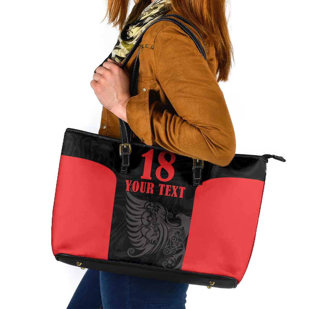 Custom Albania Football Pride Leather Tote Bag Kuqezinjte Eagle Black Version - Wonder Print Shop