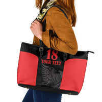 Custom Albania Football Pride Leather Tote Bag Kuqezinjte Eagle Black Version - Wonder Print Shop