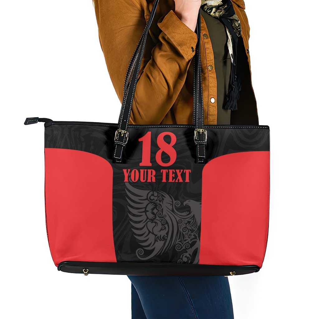 Custom Albania Football Pride Leather Tote Bag Kuqezinjte Eagle Black Version - Wonder Print Shop