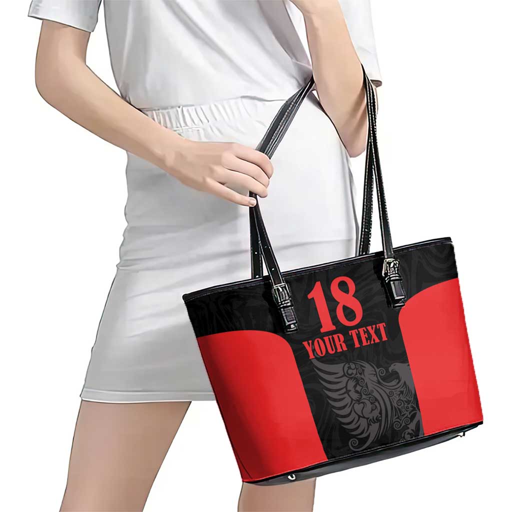 Custom Albania Football Pride Leather Tote Bag Kuqezinjte Eagle Black Version - Wonder Print Shop