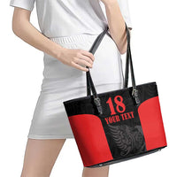 Custom Albania Football Pride Leather Tote Bag Kuqezinjte Eagle Black Version - Wonder Print Shop