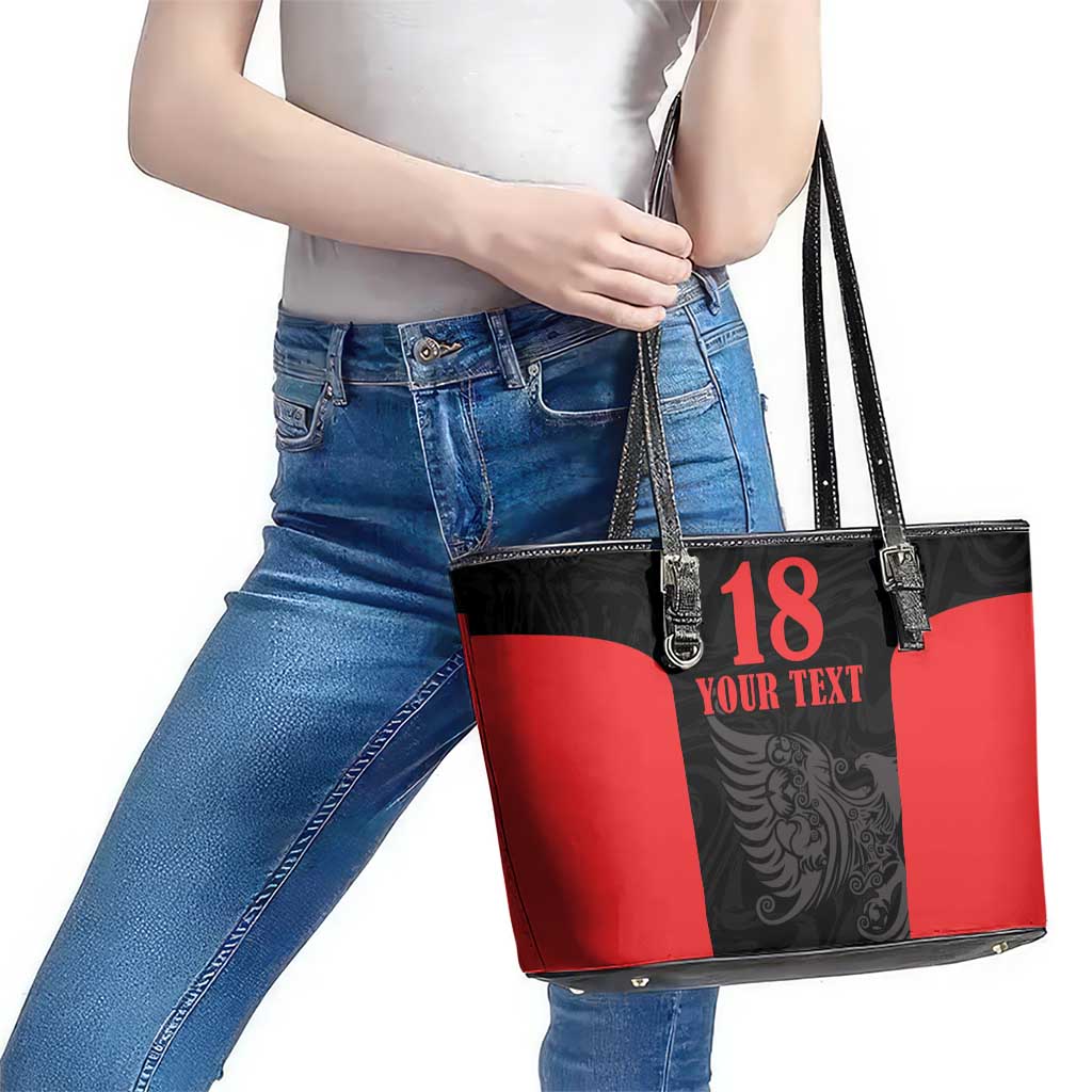 Custom Albania Football Pride Leather Tote Bag Kuqezinjte Eagle Black Version - Wonder Print Shop
