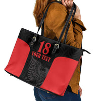 Custom Albania Football Pride Leather Tote Bag Kuqezinjte Eagle Black Version - Wonder Print Shop