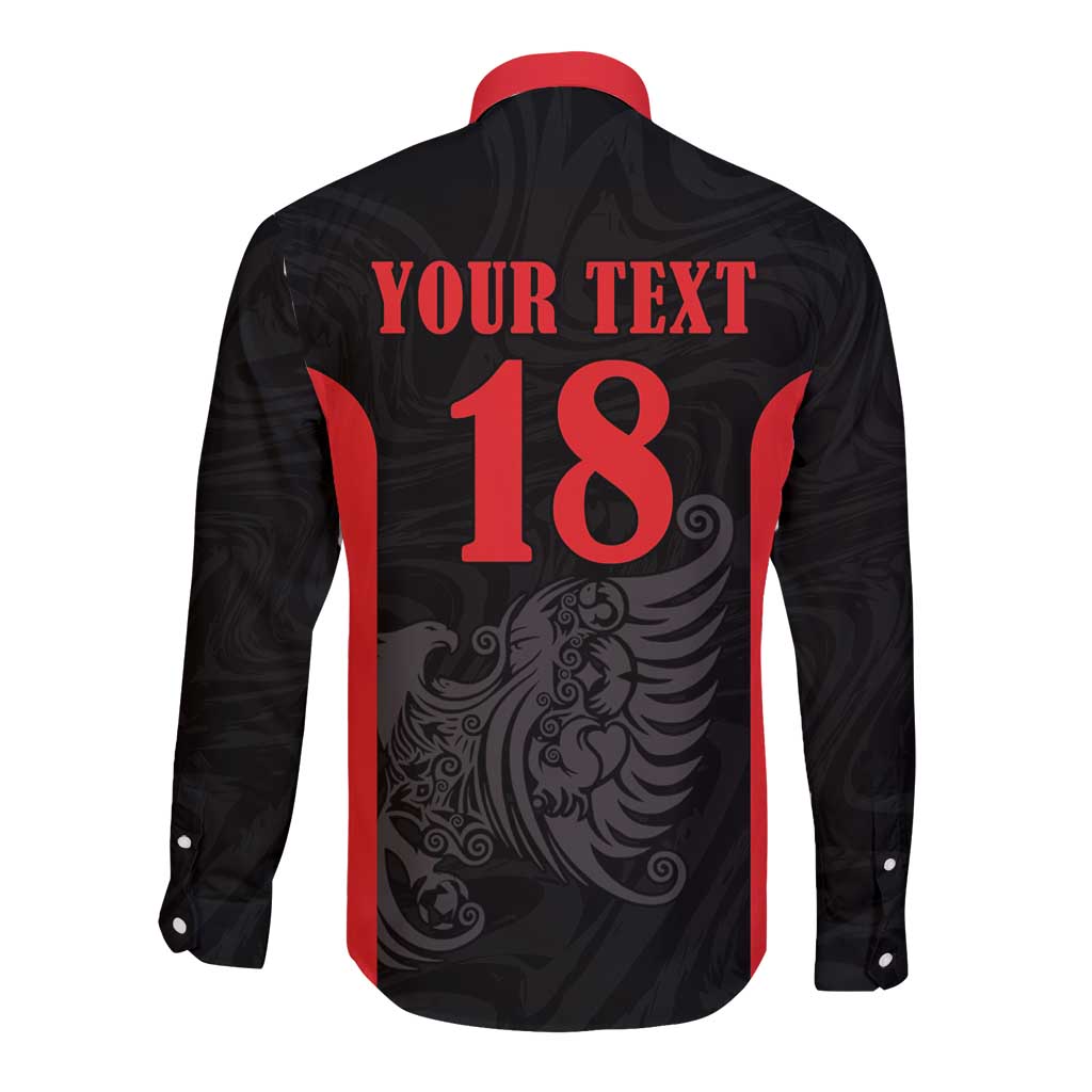Custom Albania Football Pride Long Sleeve Button Shirt Kuqezinjte Eagle Black Version - Wonder Print Shop