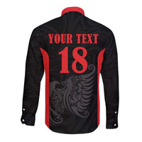 Custom Albania Football Pride Long Sleeve Button Shirt Kuqezinjte Eagle Black Version - Wonder Print Shop