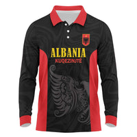Custom Albania Football Pride Long Sleeve Polo Shirt Kuqezinjte Eagle Black Version - Wonder Print Shop