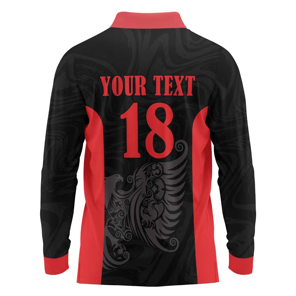 Custom Albania Football Pride Long Sleeve Polo Shirt Kuqezinjte Eagle Black Version - Wonder Print Shop