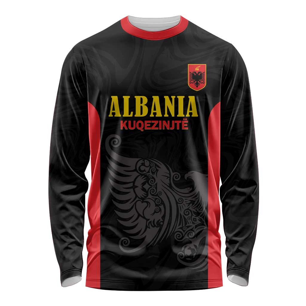 Custom Albania Football Pride Long Sleeve Shirt Kuqezinjte Eagle Black Version - Wonder Print Shop