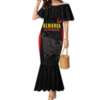 Custom Albania Football Pride Mermaid Dress Kuqezinjte Eagle Black Version - Wonder Print Shop