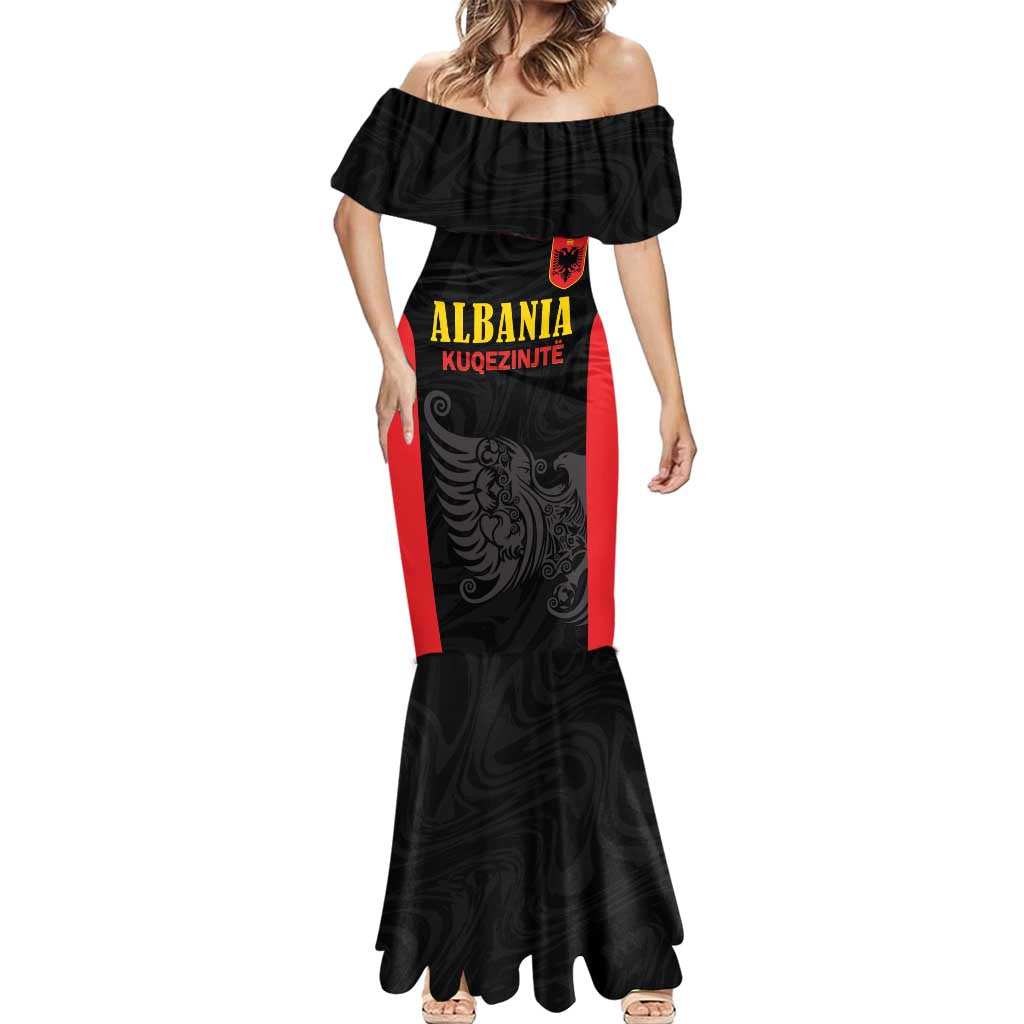 Custom Albania Football Pride Mermaid Dress Kuqezinjte Eagle Black Version - Wonder Print Shop