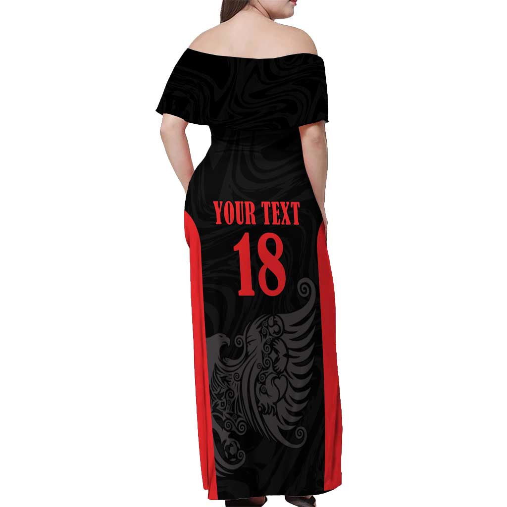 Custom Albania Football Pride Off Shoulder Maxi Dress Kuqezinjte Eagle Black Version - Wonder Print Shop