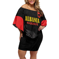 Custom Albania Football Pride Off Shoulder Short Dress Kuqezinjte Eagle Black Version - Wonder Print Shop