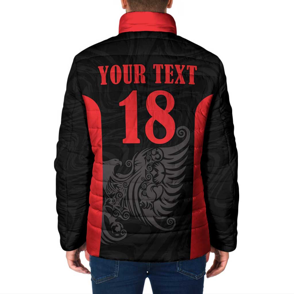 Custom Albania Football Pride Padded Jacket Kuqezinjte Eagle Black Version - Wonder Print Shop