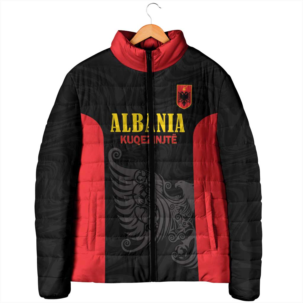 Custom Albania Football Pride Padded Jacket Kuqezinjte Eagle Black Version - Wonder Print Shop