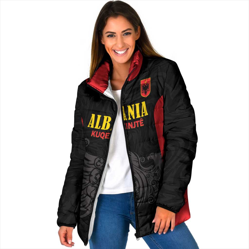 Custom Albania Football Pride Padded Jacket Kuqezinjte Eagle Black Version - Wonder Print Shop