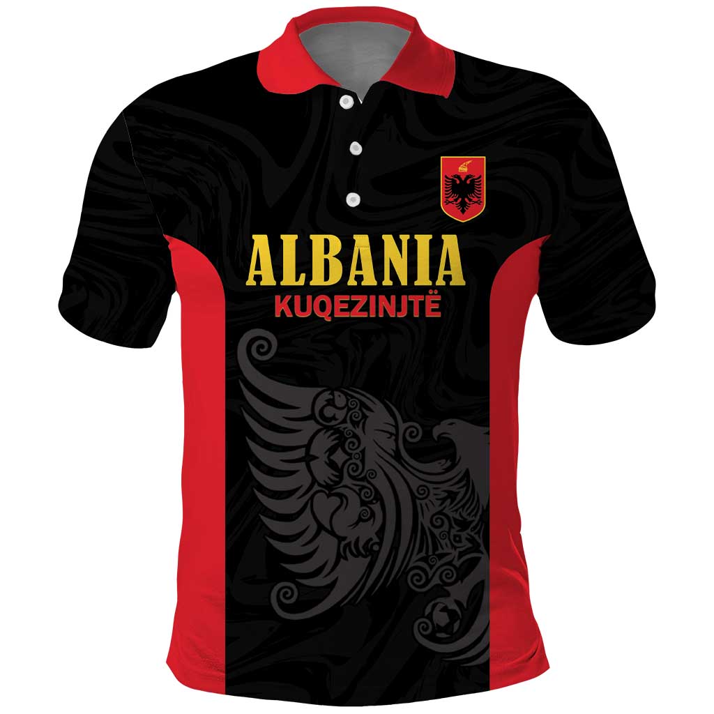 Custom Albania Football Pride Polo Shirt Kuqezinjte Eagle Black Version - Wonder Print Shop