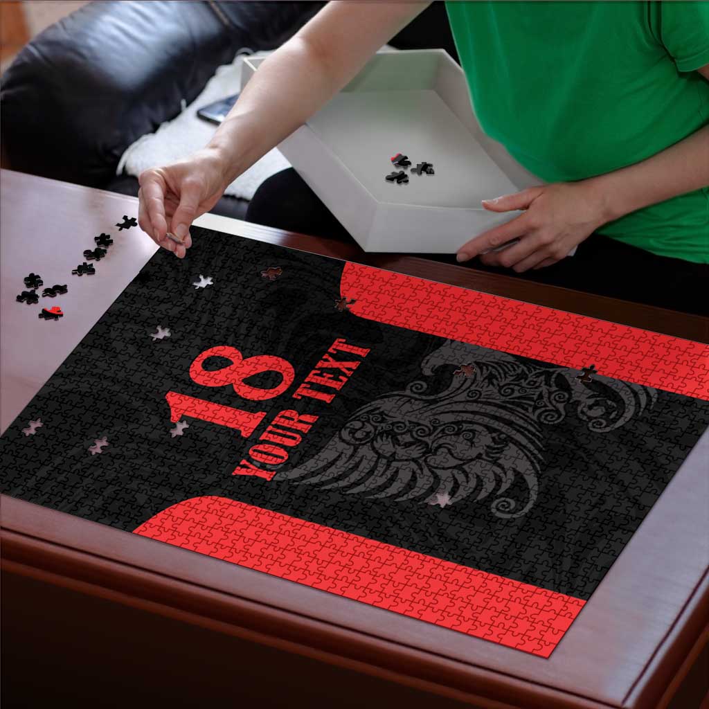 Custom Albania Football Pride Puzzle Kuqezinjte Eagle Black Version - Wonder Print Shop