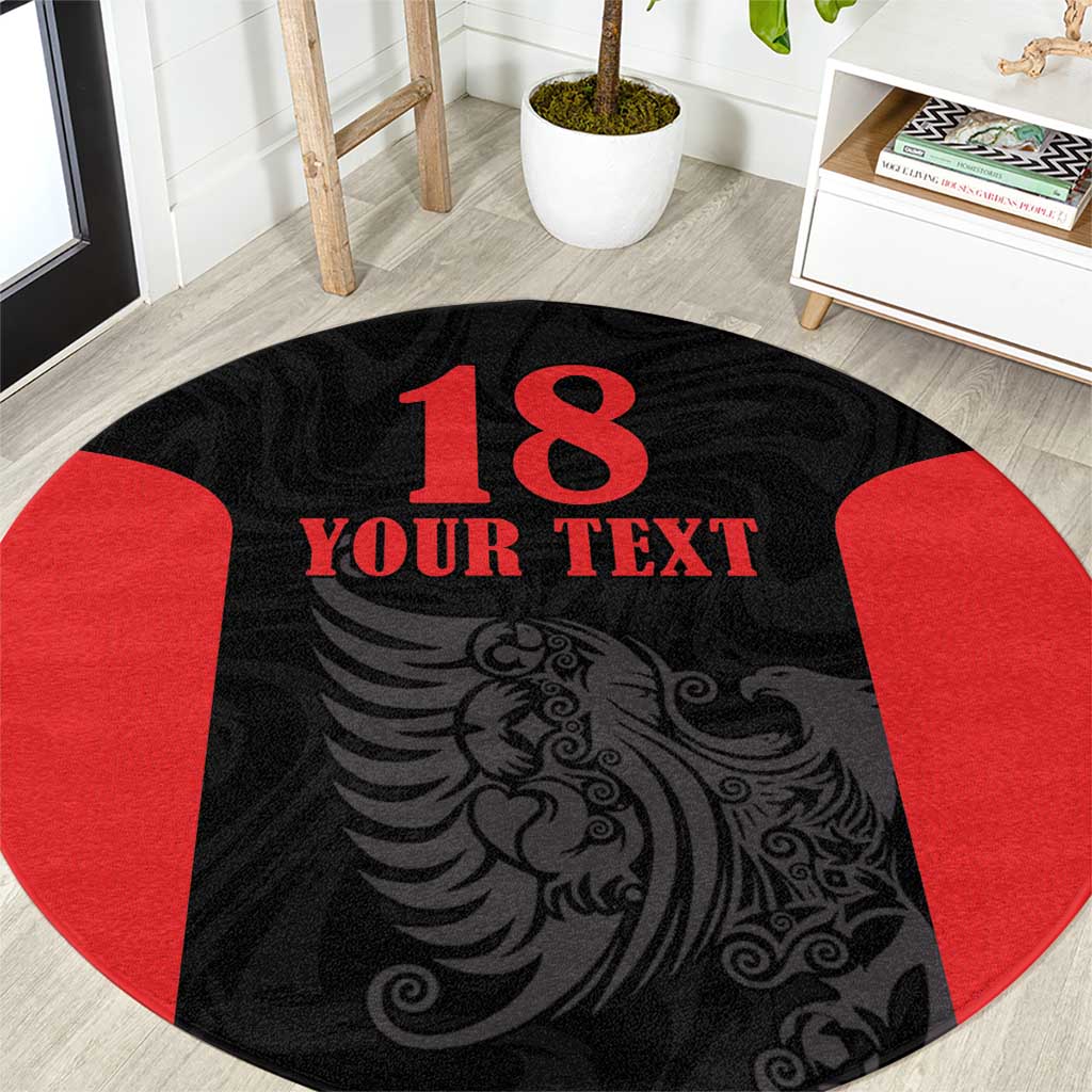 Custom Albania Football Pride Round Carpet Kuqezinjte Eagle Black Version - Wonder Print Shop