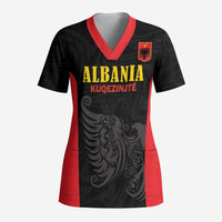 Custom Albania Football Pride Scrub Top Kuqezinjte Eagle Black Version - Wonder Print Shop