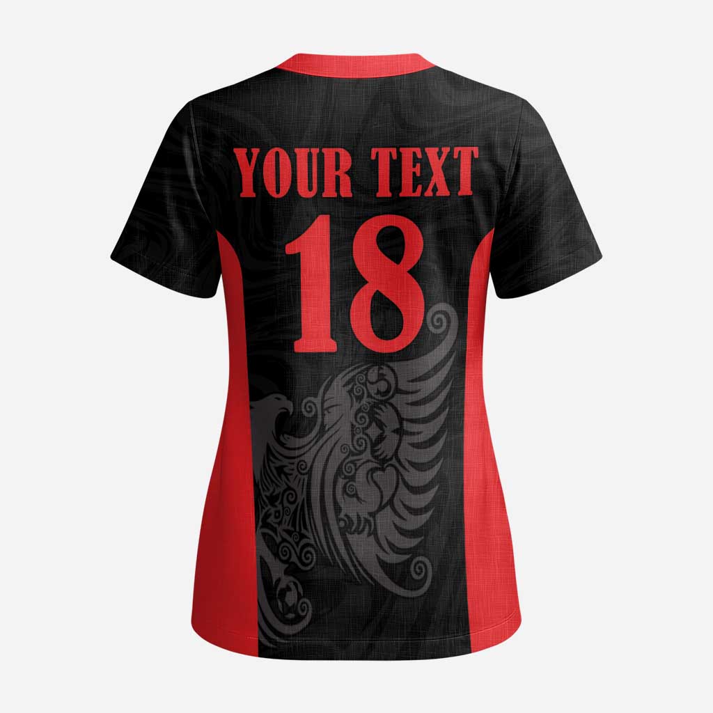 Custom Albania Football Pride Scrub Top Kuqezinjte Eagle Black Version - Wonder Print Shop