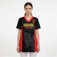 Custom Albania Football Pride Scrub Top Kuqezinjte Eagle Black Version - Wonder Print Shop
