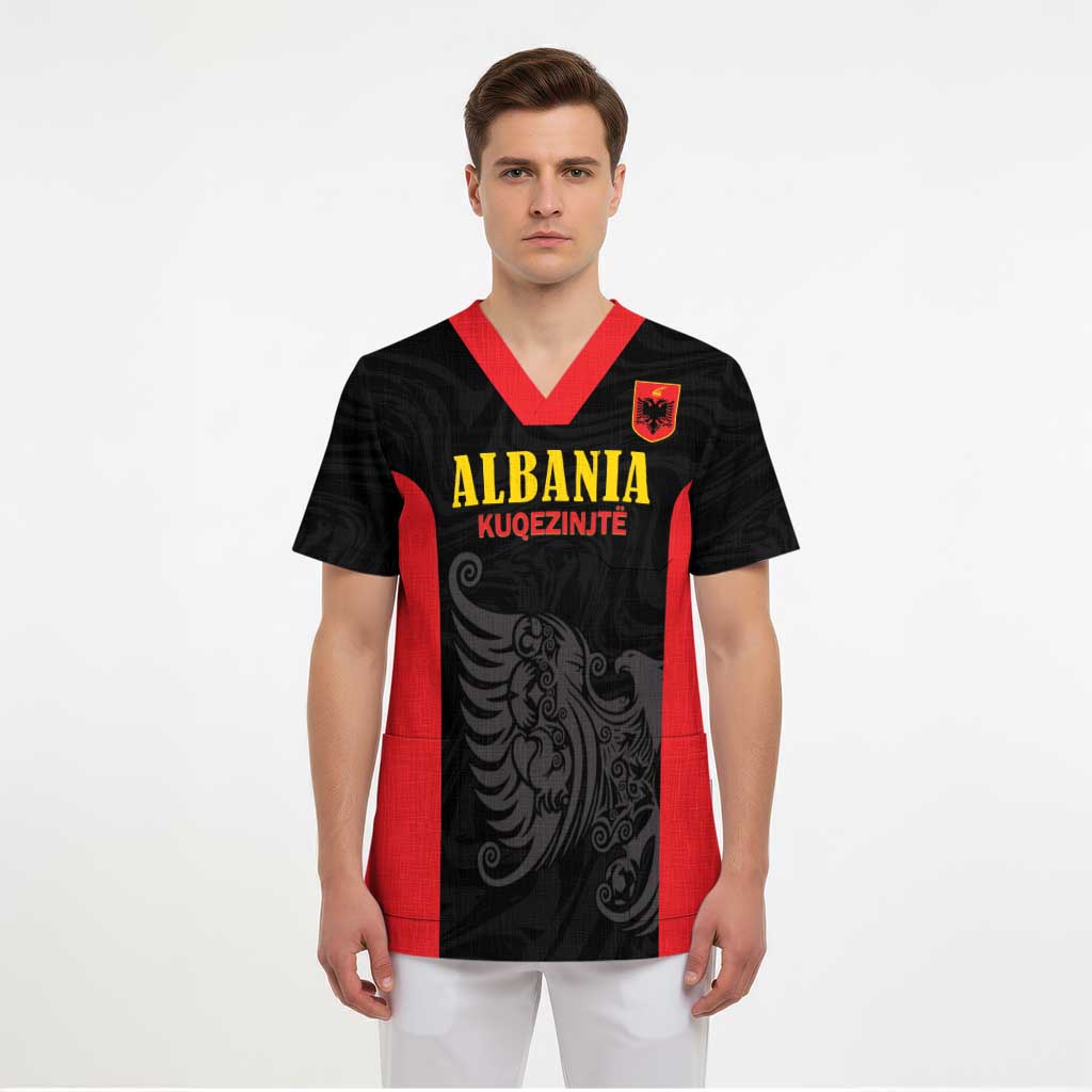 Custom Albania Football Pride Scrub Top Kuqezinjte Eagle Black Version - Wonder Print Shop