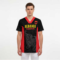 Custom Albania Football Pride Scrub Top Kuqezinjte Eagle Black Version - Wonder Print Shop