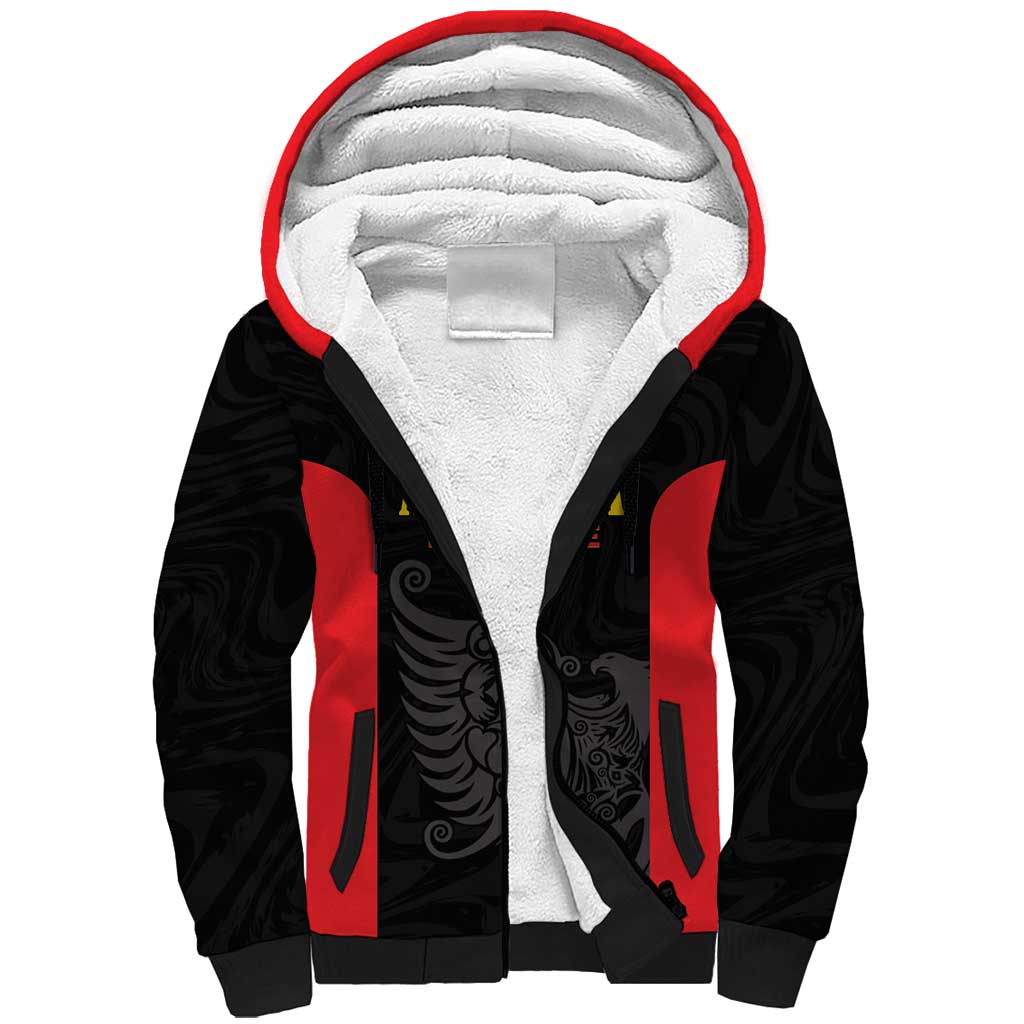Custom Albania Football Pride Sherpa Hoodie Kuqezinjte Eagle Black Version - Wonder Print Shop