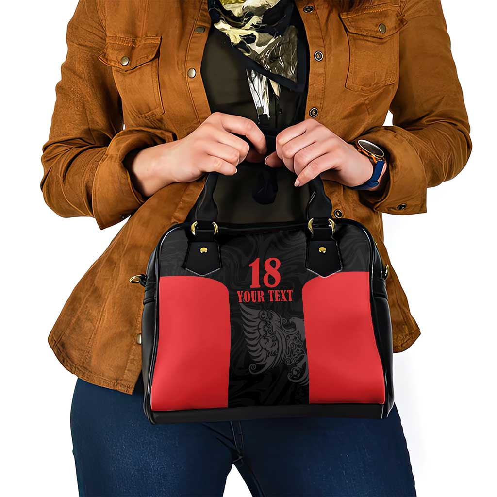 Custom Albania Football Pride Shoulder Handbag Kuqezinjte Eagle Black Version - Wonder Print Shop