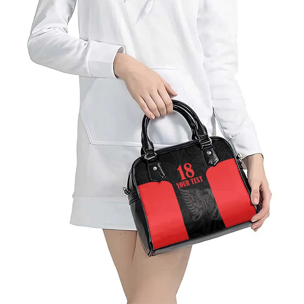 Custom Albania Football Pride Shoulder Handbag Kuqezinjte Eagle Black Version - Wonder Print Shop