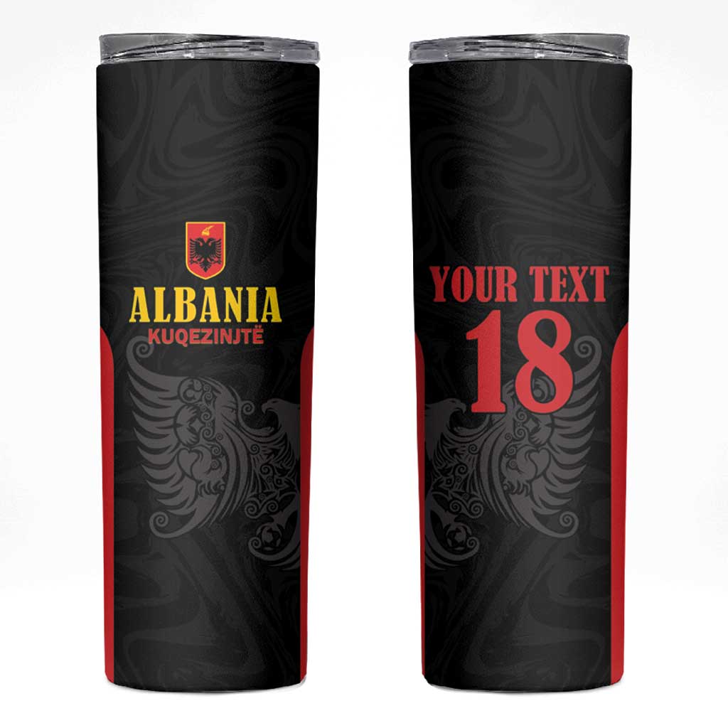 Custom Albania Football Pride Skinny Tumbler Kuqezinjte Eagle Black Version - Wonder Print Shop