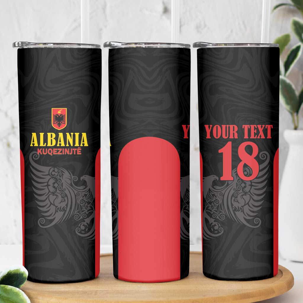 Custom Albania Football Pride Skinny Tumbler Kuqezinjte Eagle Black Version - Wonder Print Shop