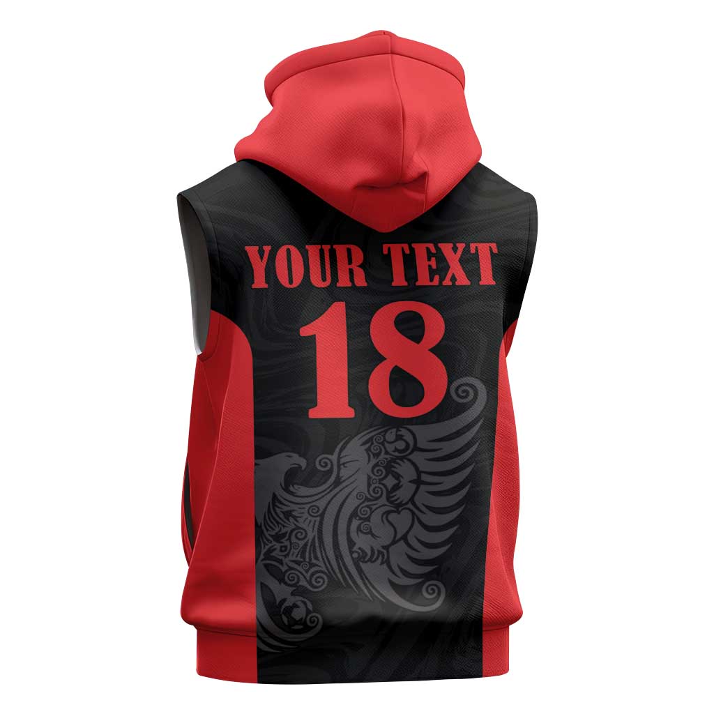Custom Albania Football Pride Sleeveless Hoodie Kuqezinjte Eagle Black Version - Wonder Print Shop