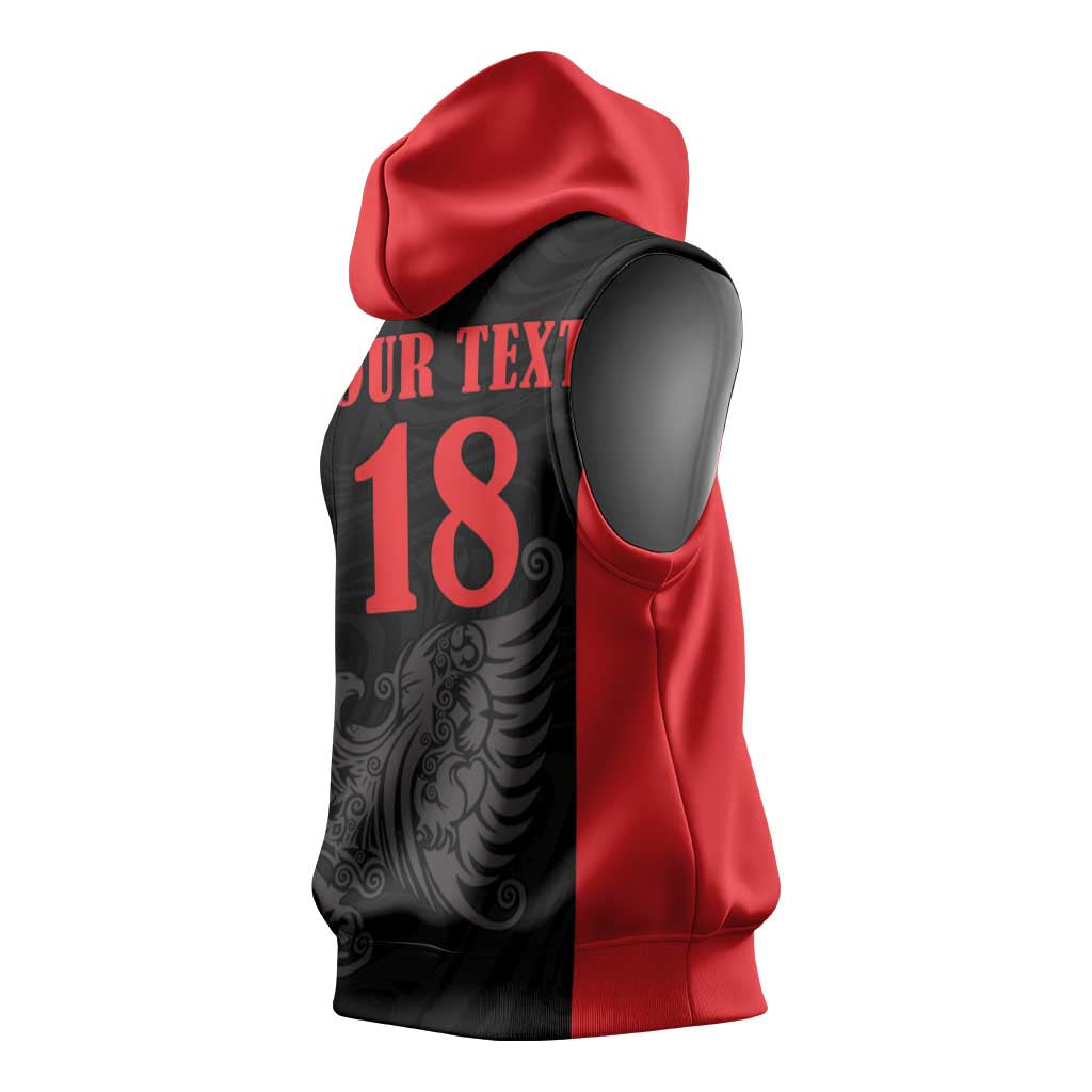 Custom Albania Football Pride Sleeveless Hoodie Kuqezinjte Eagle Black Version - Wonder Print Shop