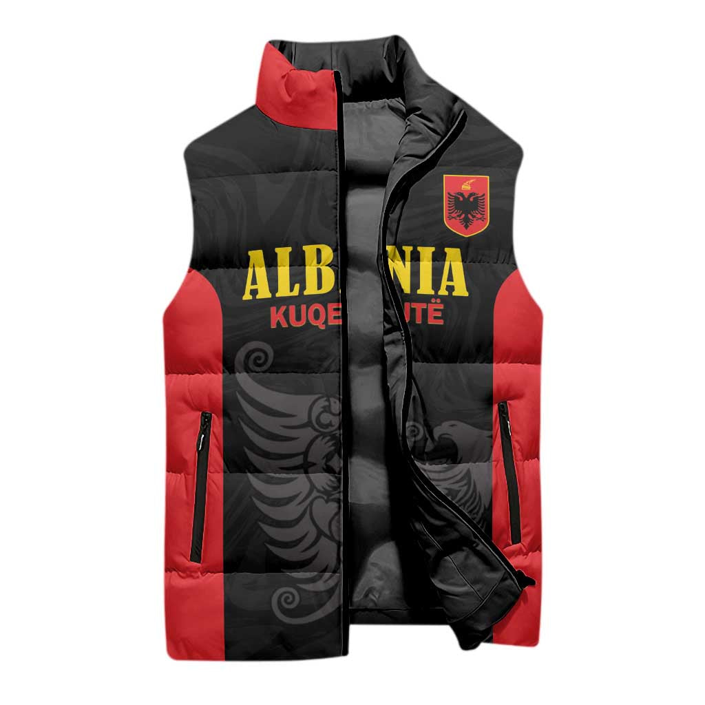 Custom Albania Football Pride Sleeveless Puffer Jacket Kuqezinjte Eagle Black Version - Wonder Print Shop