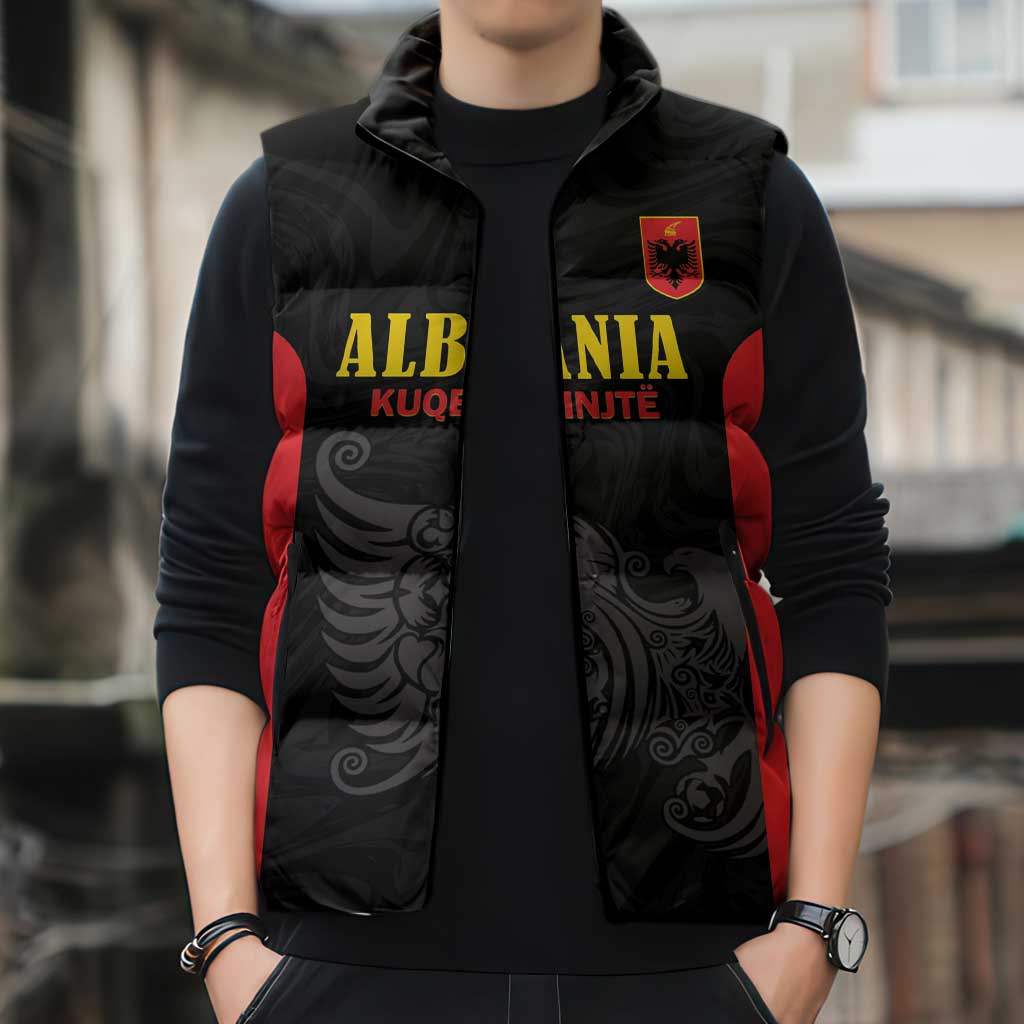 Custom Albania Football Pride Sleeveless Puffer Jacket Kuqezinjte Eagle Black Version - Wonder Print Shop
