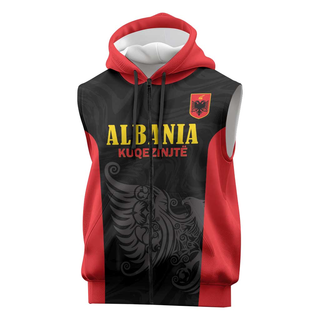 Custom Albania Football Pride Sleeveless Zip Hoodie Kuqezinjte Eagle Black Version - Wonder Print Shop
