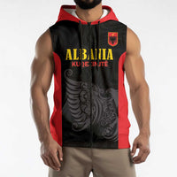Custom Albania Football Pride Sleeveless Zip Hoodie Kuqezinjte Eagle Black Version - Wonder Print Shop