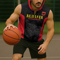Custom Albania Football Pride Sleeveless Zip Hoodie Kuqezinjte Eagle Black Version - Wonder Print Shop