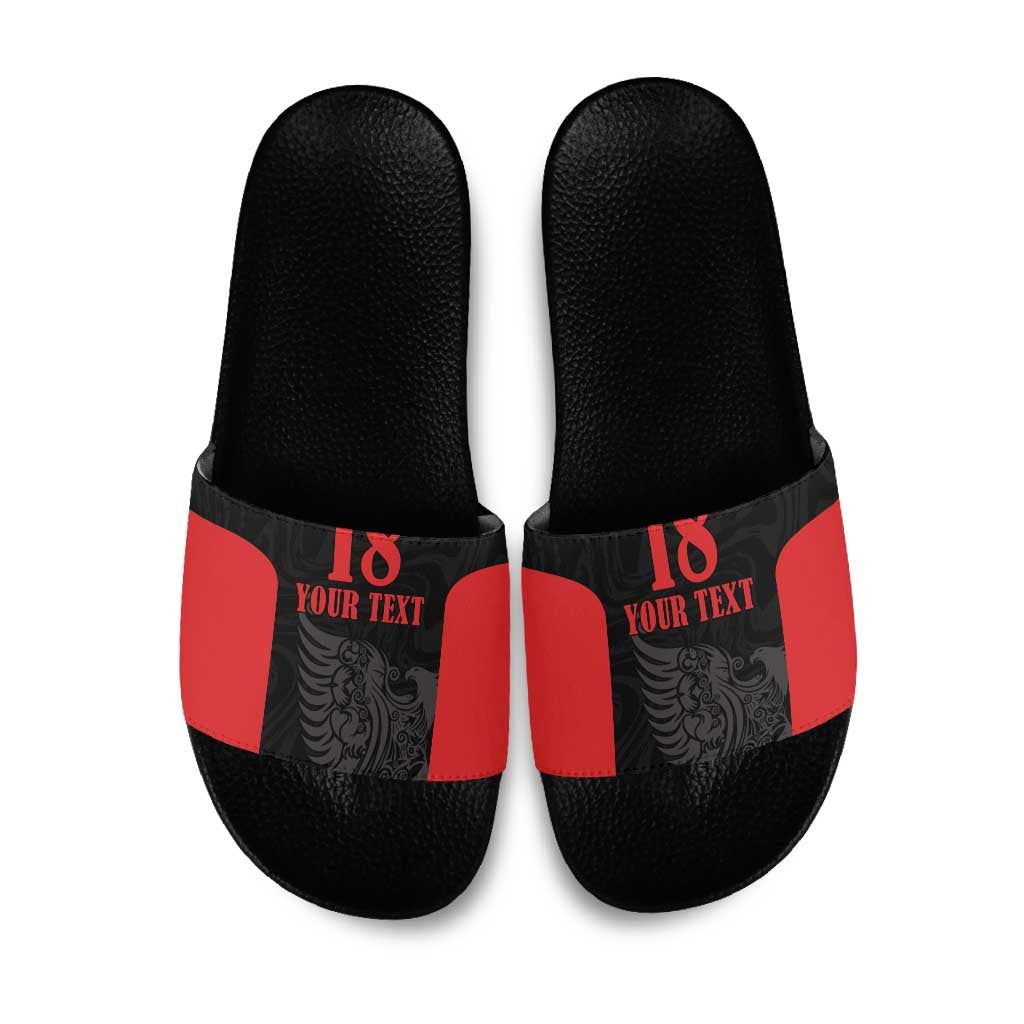 Custom Albania Football Pride Slide Sandals Kuqezinjte Eagle Black Version - Wonder Print Shop