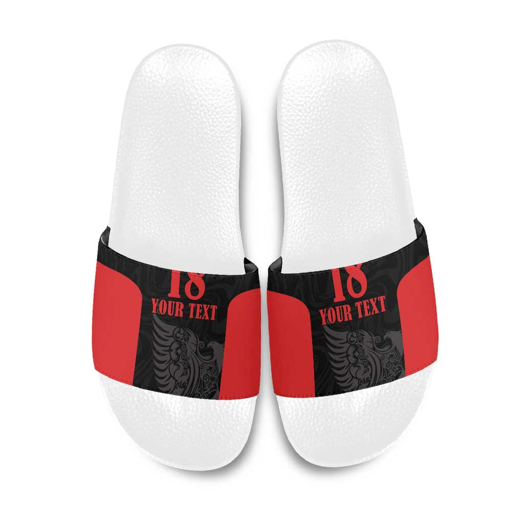 Custom Albania Football Pride Slide Sandals Kuqezinjte Eagle Black Version - Wonder Print Shop