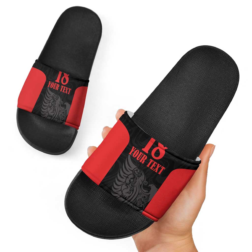 Custom Albania Football Pride Slide Sandals Kuqezinjte Eagle Black Version - Wonder Print Shop